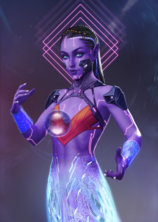 Purple cyber genie with african hair